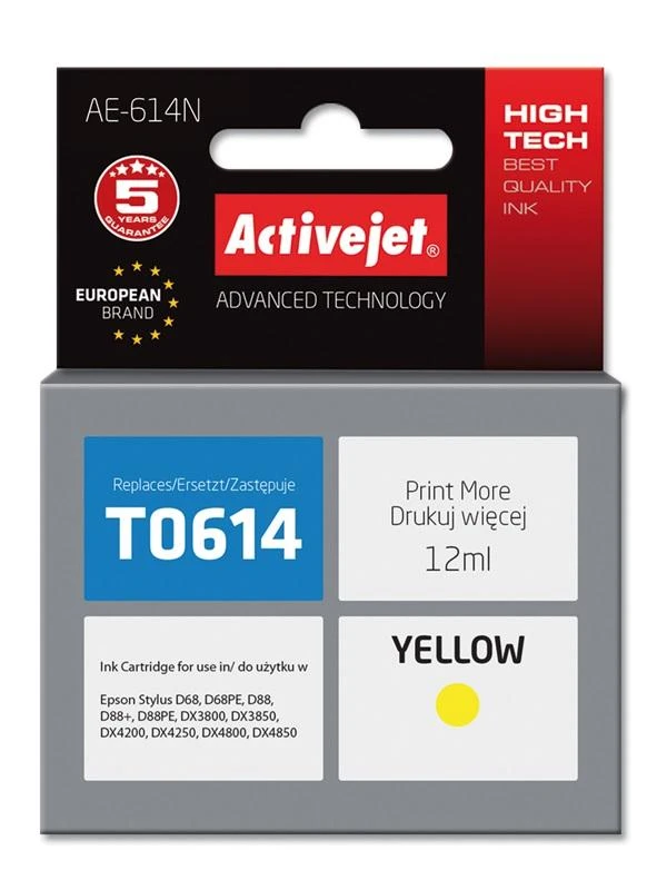 ACJ Activejet AE-614N rašalas, skirtas Epson spausdintuvui, Epson T0614 pakeitimui; Supreme; 12 ml; geltona