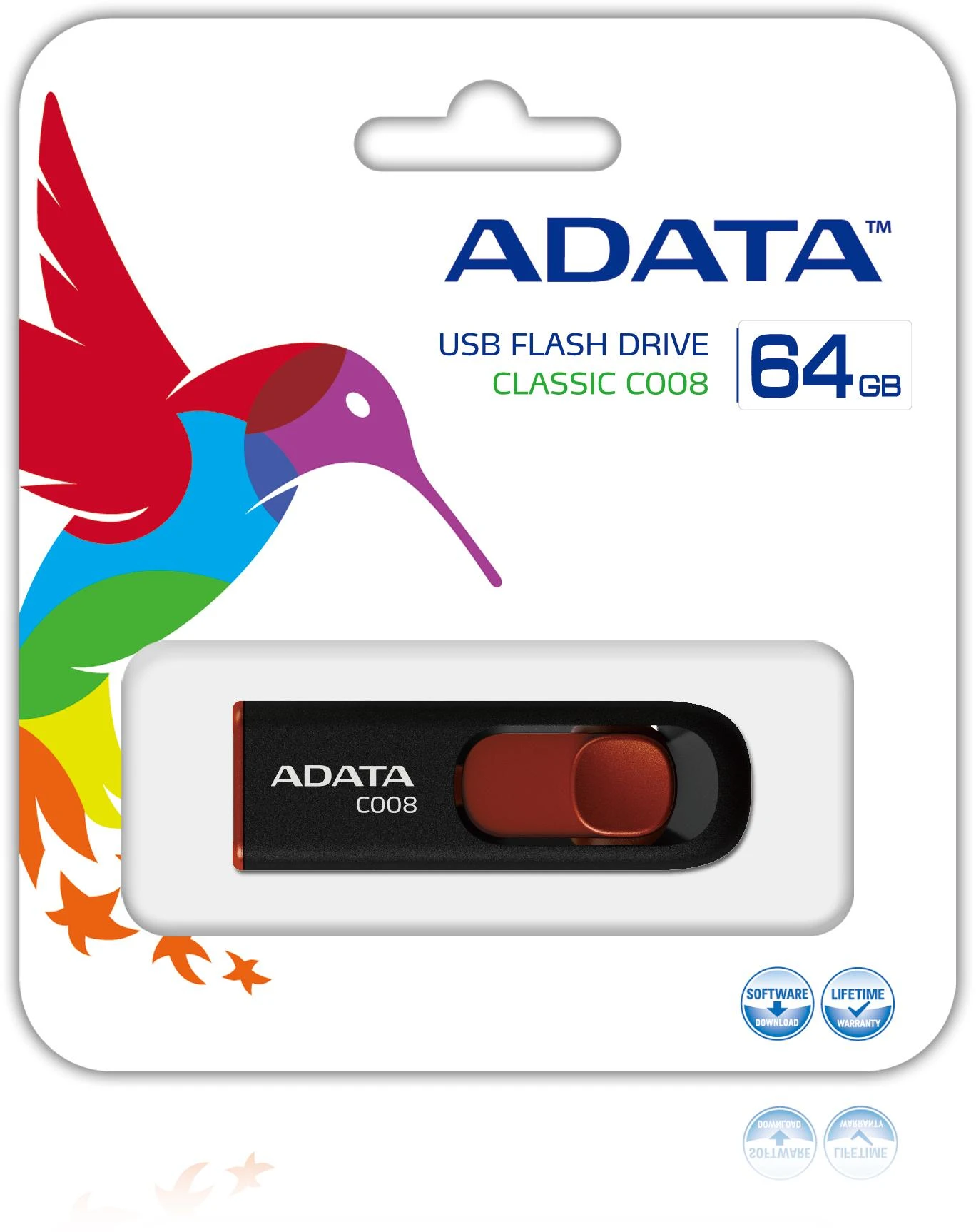 Ištraukiamas atmintukas Adata C008 64GB Juodas/Raudonas