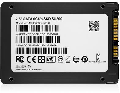 ADATA Ultimate SU800 128 GB, SSD form factor 2.5", SSD sąsaja SATA, Skaitymo greitis 560 MB/s, Rašymo greitis 300 MB/s