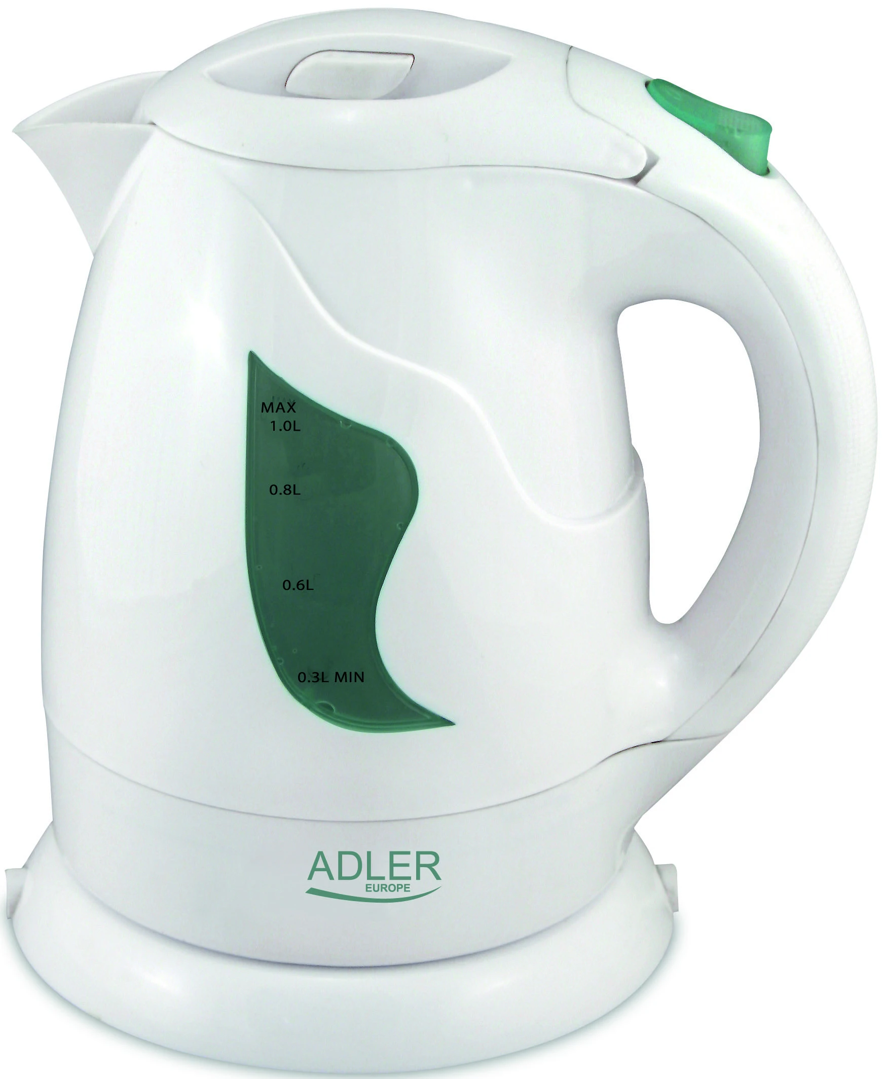 Adler AD 08 Standartinis virdulys, Plastikas, Baltas, 850 W, 1 L, 360° sukamasis pagrindas