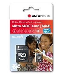 AgfaPhoto Micro SDXC UHS-I 64GB didelės spartos 10 klasės U1 + adapteris