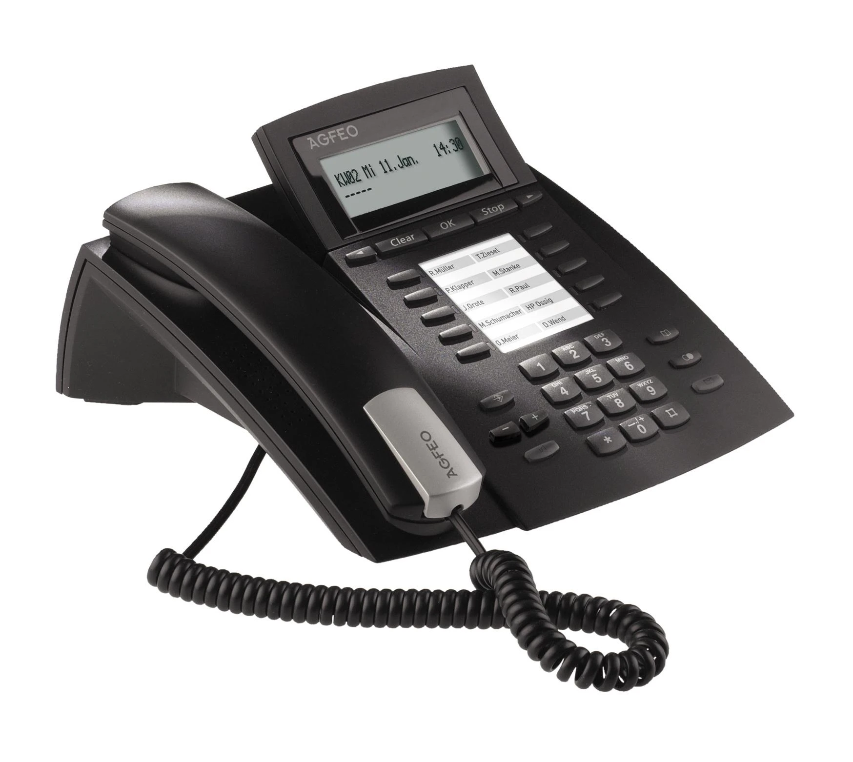Telefonas Agfeo Agfeo ST 22 IP Juodas/für AS-Anlagen mit Firmware ab 9.2b + ES-Systeme Firmware ab1.5d, bewegl. 2-zeiliges Ekranas, HS- Anschluss, funktionstastenbezogenes Besetztlampenfeld, geeignet für ASIP Protokoll, Anbindung via LAN. Für PoE ausgelegt,