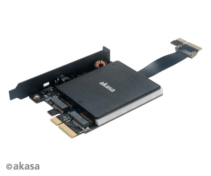 Akasa M.2 adapteris su juodu radiatoriu ir laidu