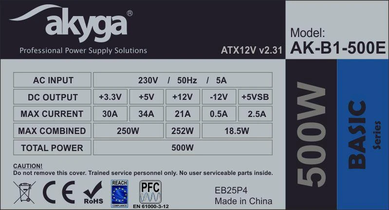 AKYGA 500W maitinimo blokas