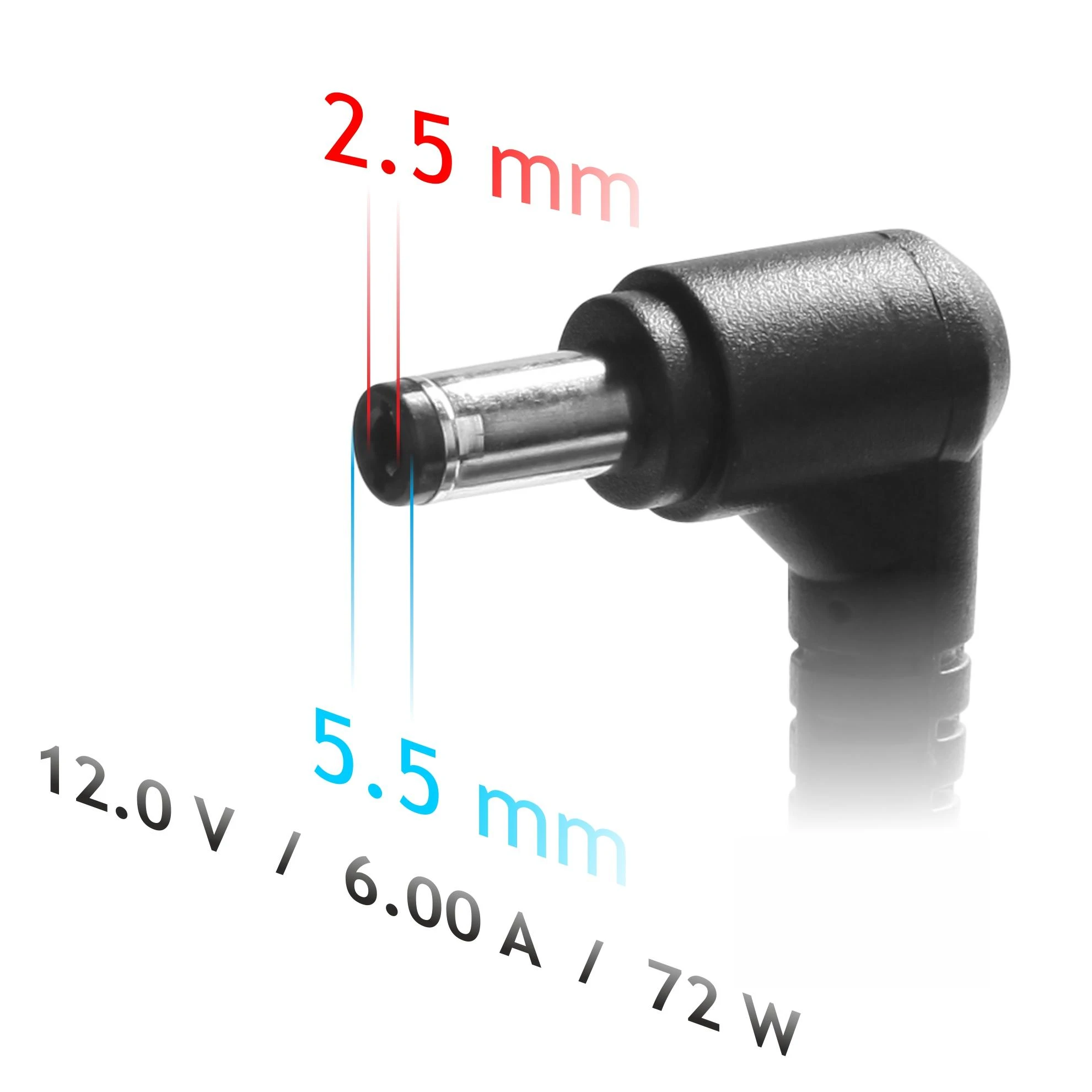 Akyga nešiojamojo kompiuterio maitinimo adapteris 72 W, 2,5 mm, 6 A, 12 V (AK-ND-28)
