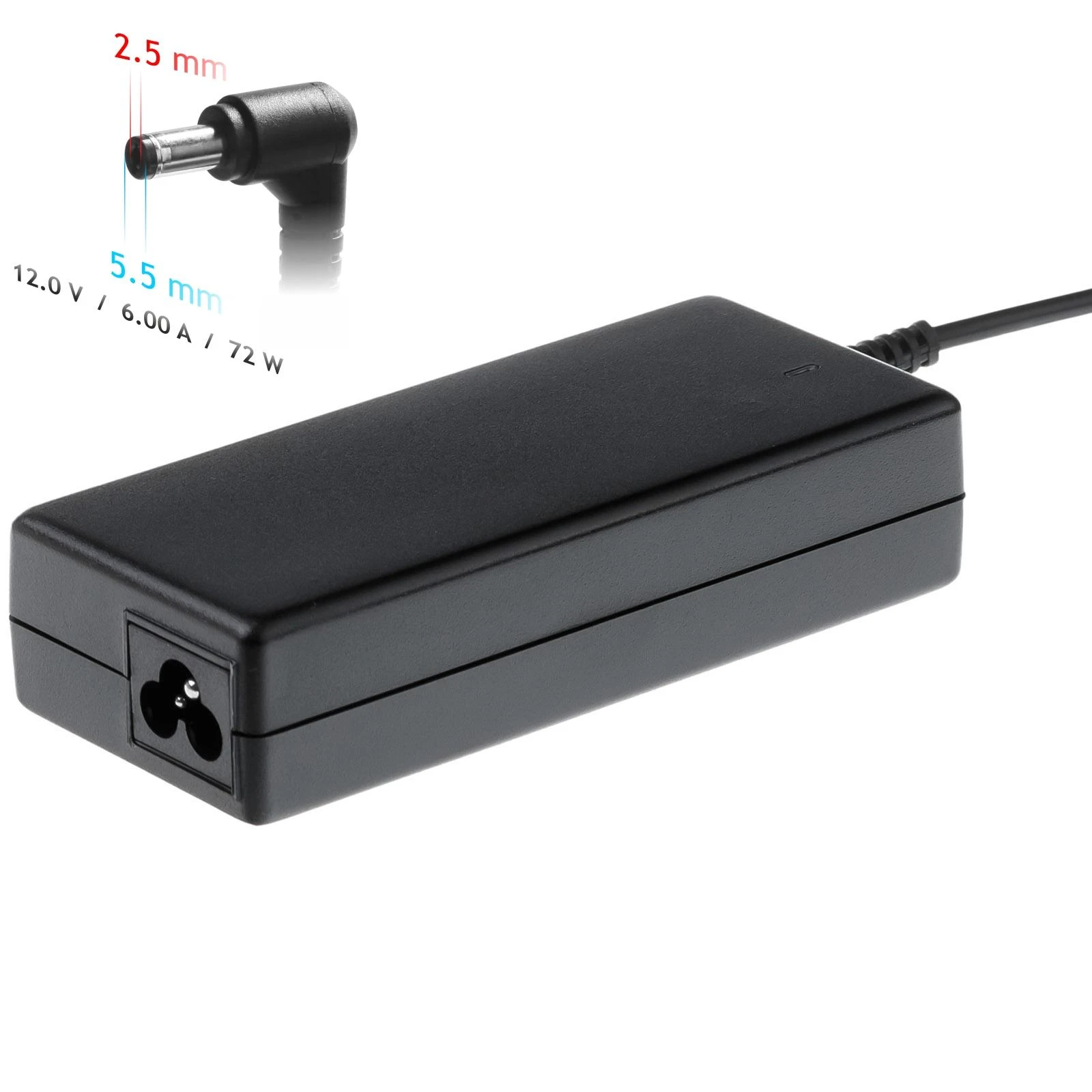 Akyga nešiojamojo kompiuterio maitinimo adapteris 72 W, 2,5 mm, 6 A, 12 V (AK-ND-28)