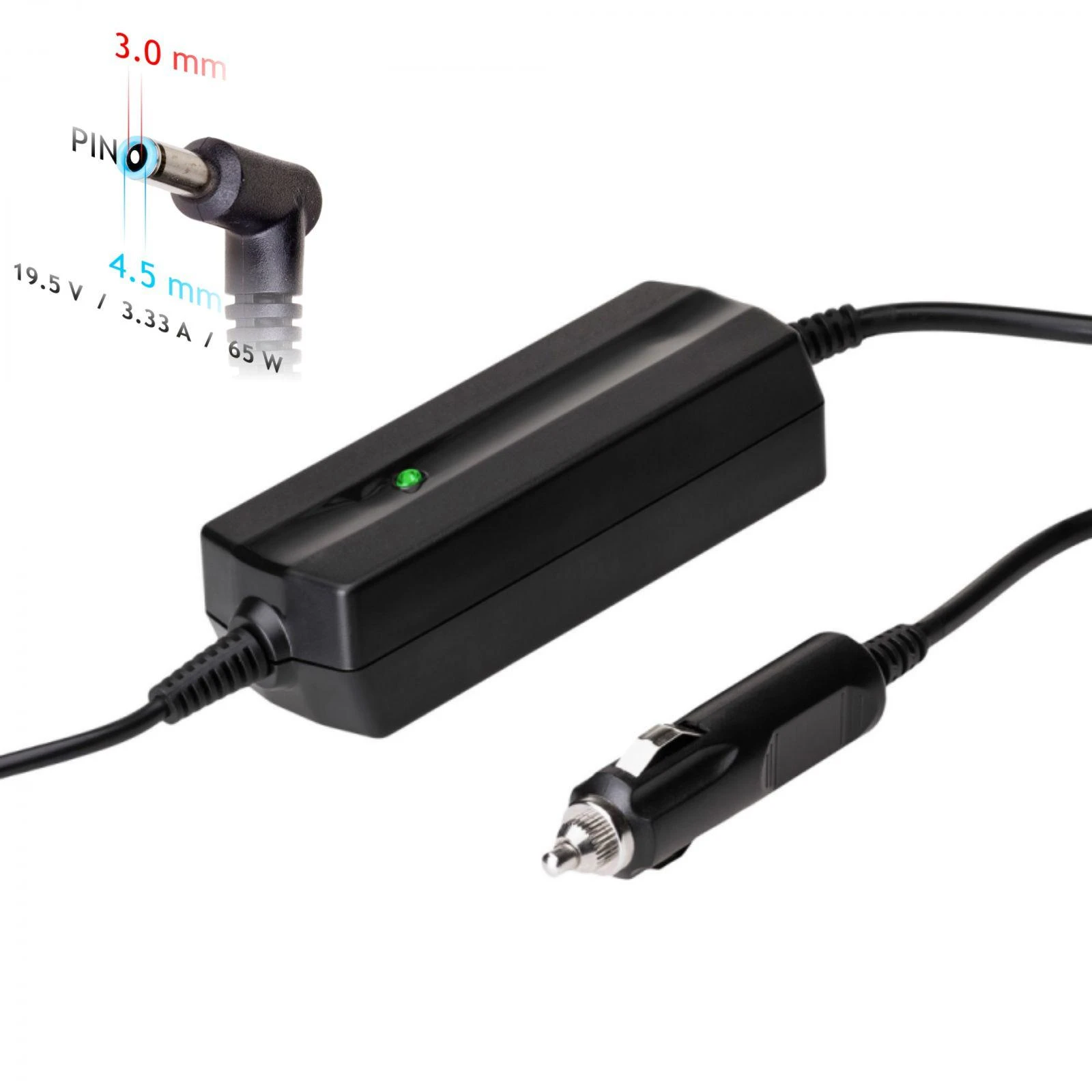 Automobilinis nešiojamojo kompiuterio pakrovėjas Akyga AK-ND-40 (19.5V / 3.33A 65W 4.5 x 3.0mm + pin) HP 1.2m