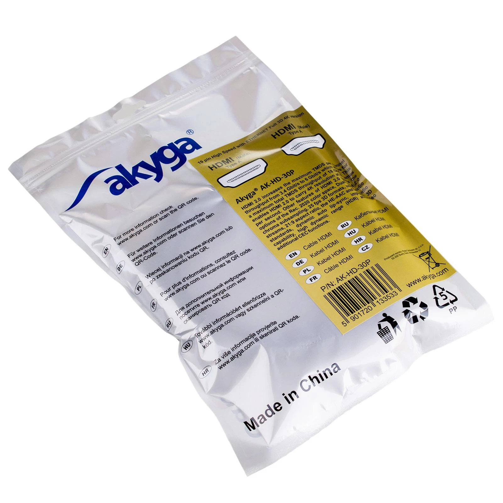 Akyga AK-HD-30P pakuotė su techniniais duomenimis
