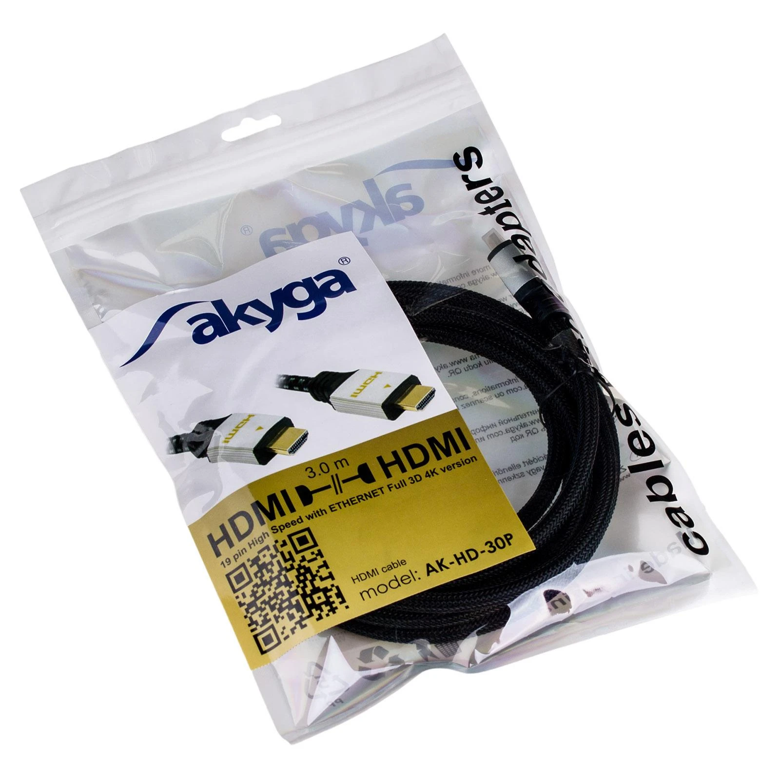 Akyga HDMI 3m laidas maišelyje