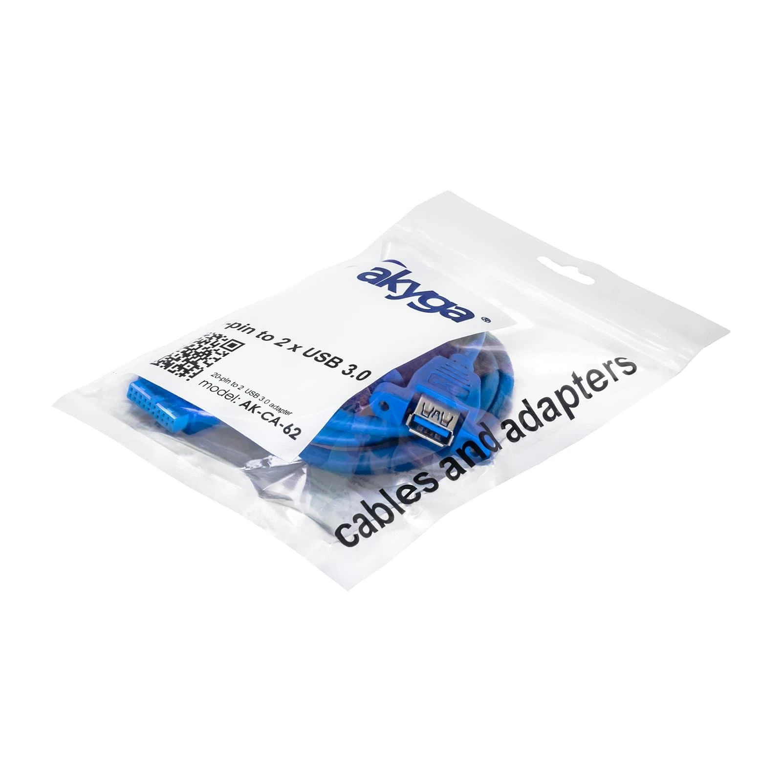 Adapteris su kabeliu Akyga AK-CA-62 2x USB A 3.0 A (f) / USB 19 pin (f) 65cm