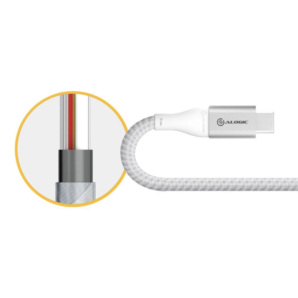 USB-C Alogic laidas su vidinės struktūros pjūviu