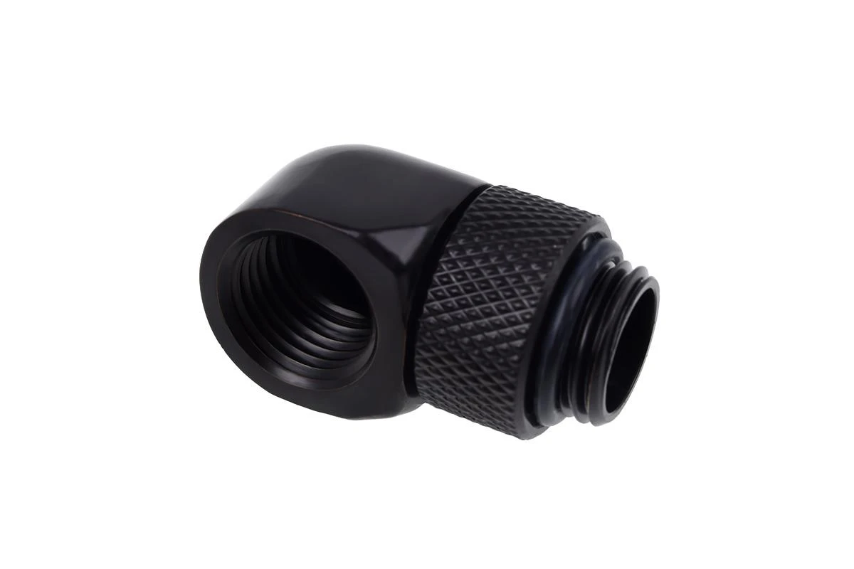 Alphacool Eiszapfen Adapteris 90 laipsnių G1/4 colio kištukas į G1/4 colio kištuką, pasukamas, juodas