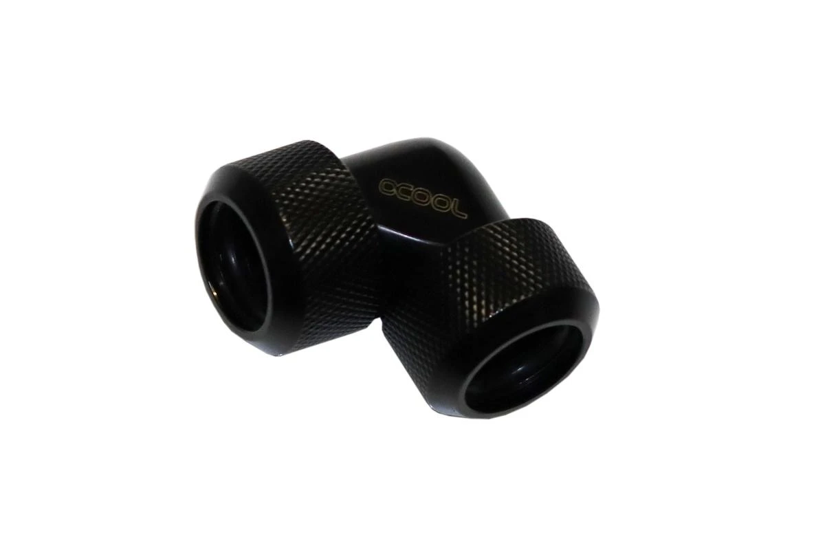 „Alphacool“ vamzdžių adapteris 90 laipsnių 16 mm išoriniam skersmeniui iki 16 mm išorinio skersmens, kieto vamzdžio – juodas