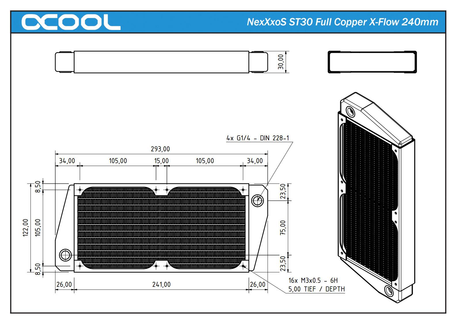 Alphacool NexXxoS ST30 Full Copper X-Flow radiatorius - 240mm, juodas
