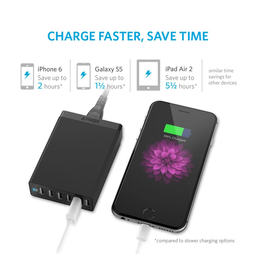 Telefono įkroviklis Anker PowerPort 6 USB Charger 60W 6 Port Black A2123
