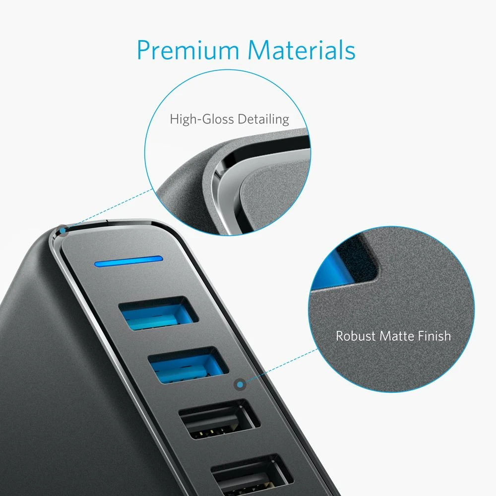 Telefono įkroviklis Anker PowerPort Speed 5 Ports, Quick Charge 3.0, 63W