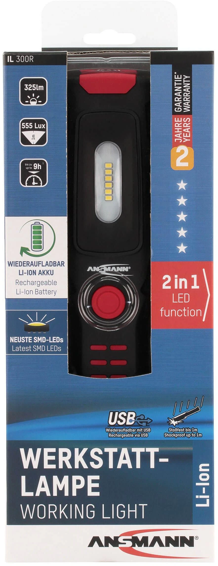Ansmann IL300R Juoda Rankinis žibintuvėlis LED