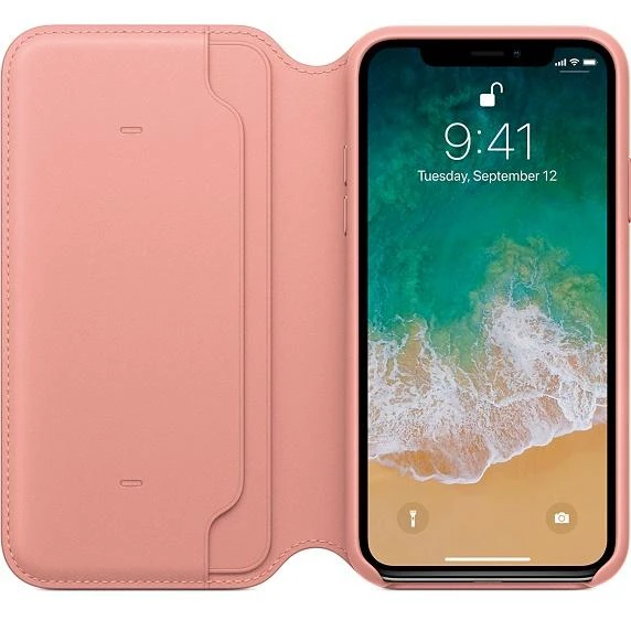 Apple iPhone X odinis atverčiamas dėklas - Rožinis (Soft Pink)