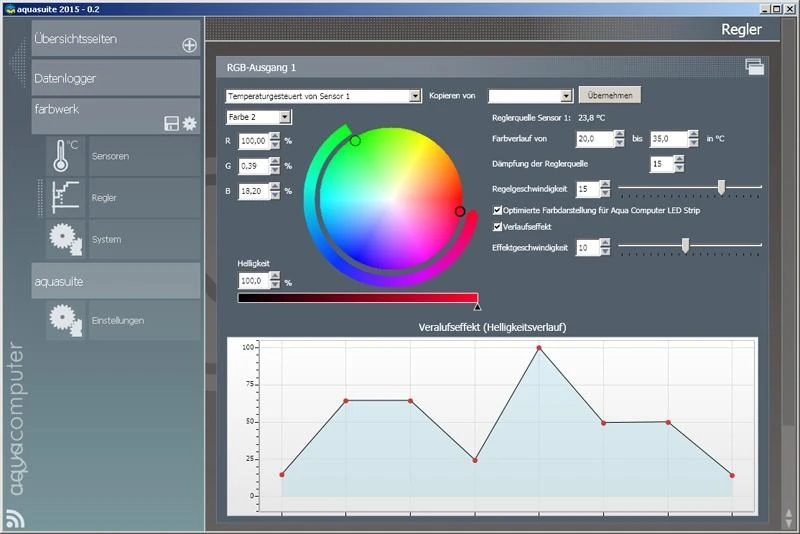 Aquasuite programos RGB valdymo sąsaja