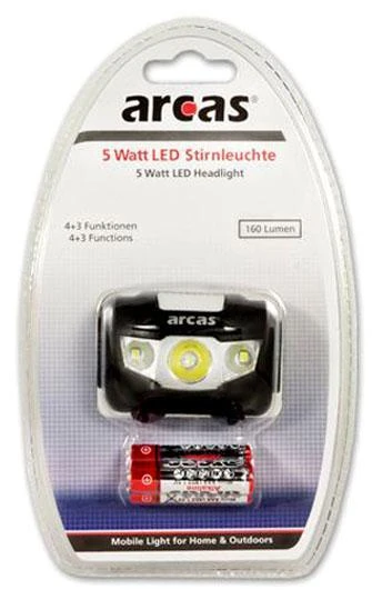 Arcas | Priekinis žibintas | ARC5 | 1 LED+2 prožektorių šviesos diodai | 5 W | 160 lm | 4+3 šviesos funkcijos