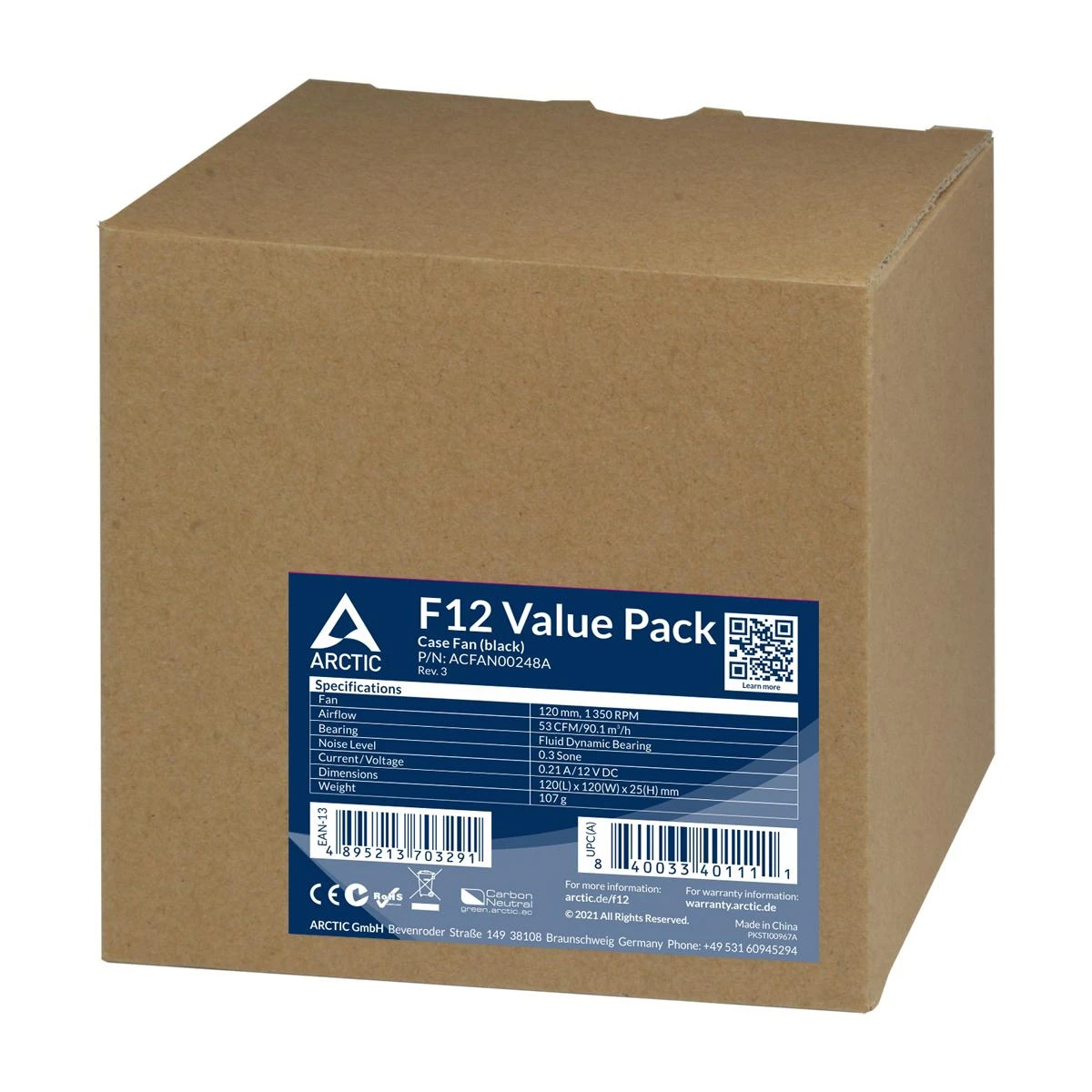 Arctic Cooling ARCTIC F12, 3-pin, 120mm, korpuso ventiliatoriai, juodi, 5 vnt.