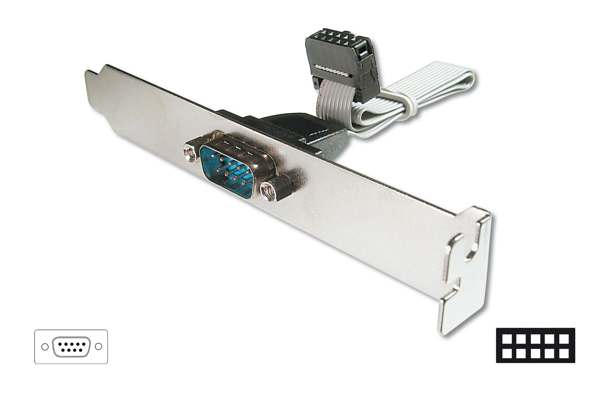 Premiumcord DIGITUS Serial Slot Bracket Bracket adapterio kabelis, DB9, D-Sub9/M - IDC 2x5pin/F, 0,25m, AK-610300-003E
