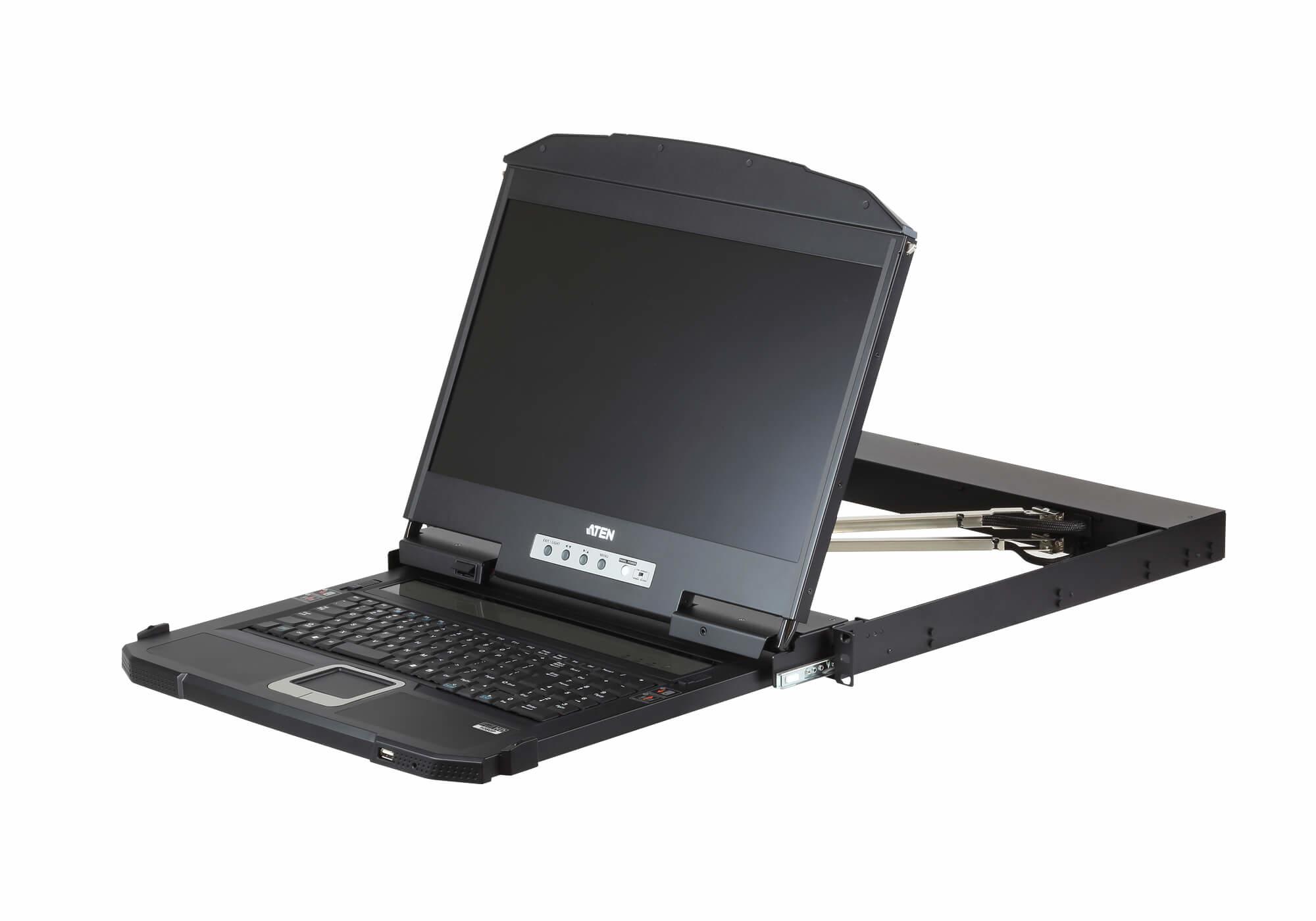 Aten | 1U Ultra Short Gylis Dual Rail plačiaekranis LCD pultas (USB/HDMI/DVI/VGA)