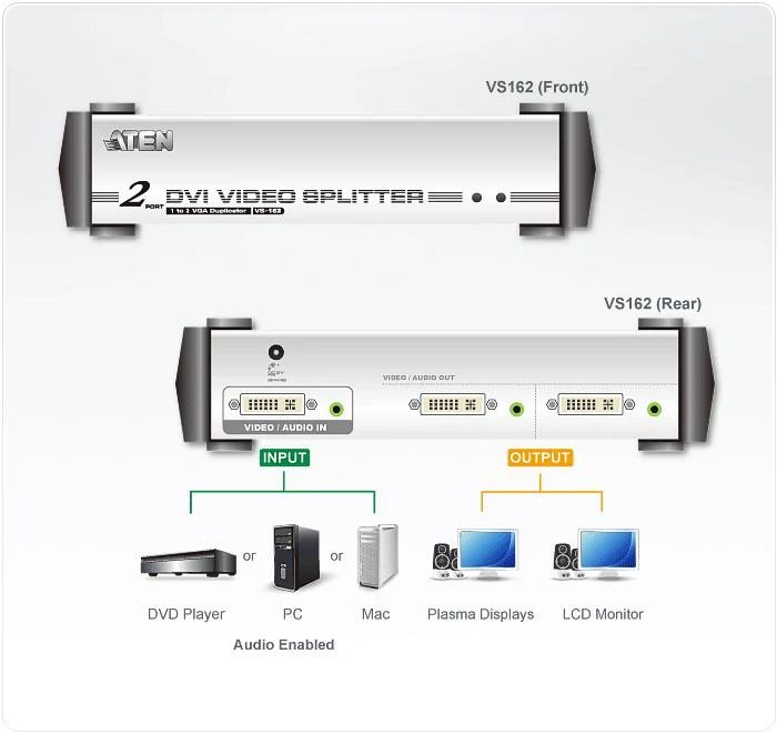 ATEN VS162-AT-G ATEN vaizdo skirstytuvas DVI + Audio 2 prievadai