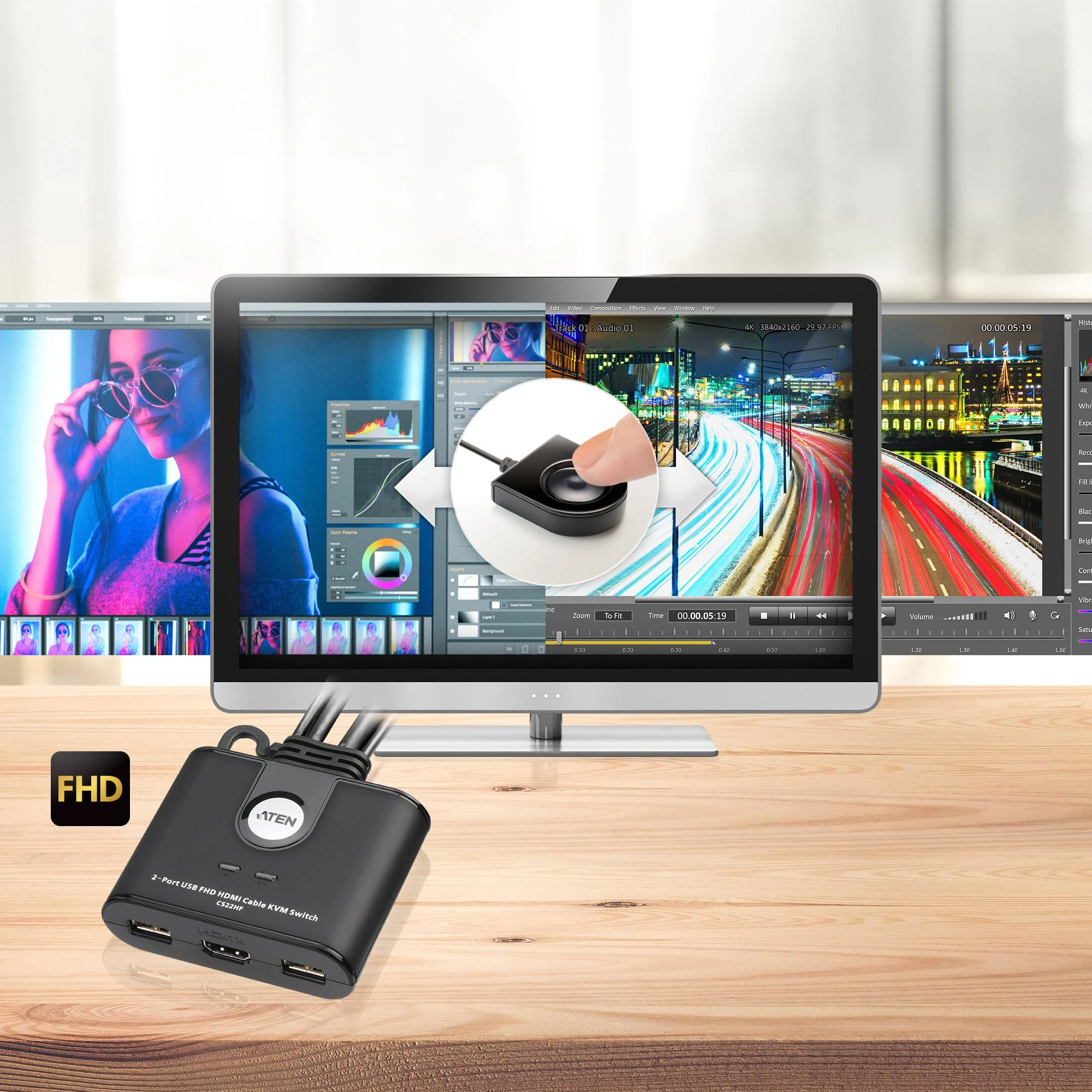 Aten | 2 prievadų USB FHD HDMI kabelis KVM jungiklis | CS22HF