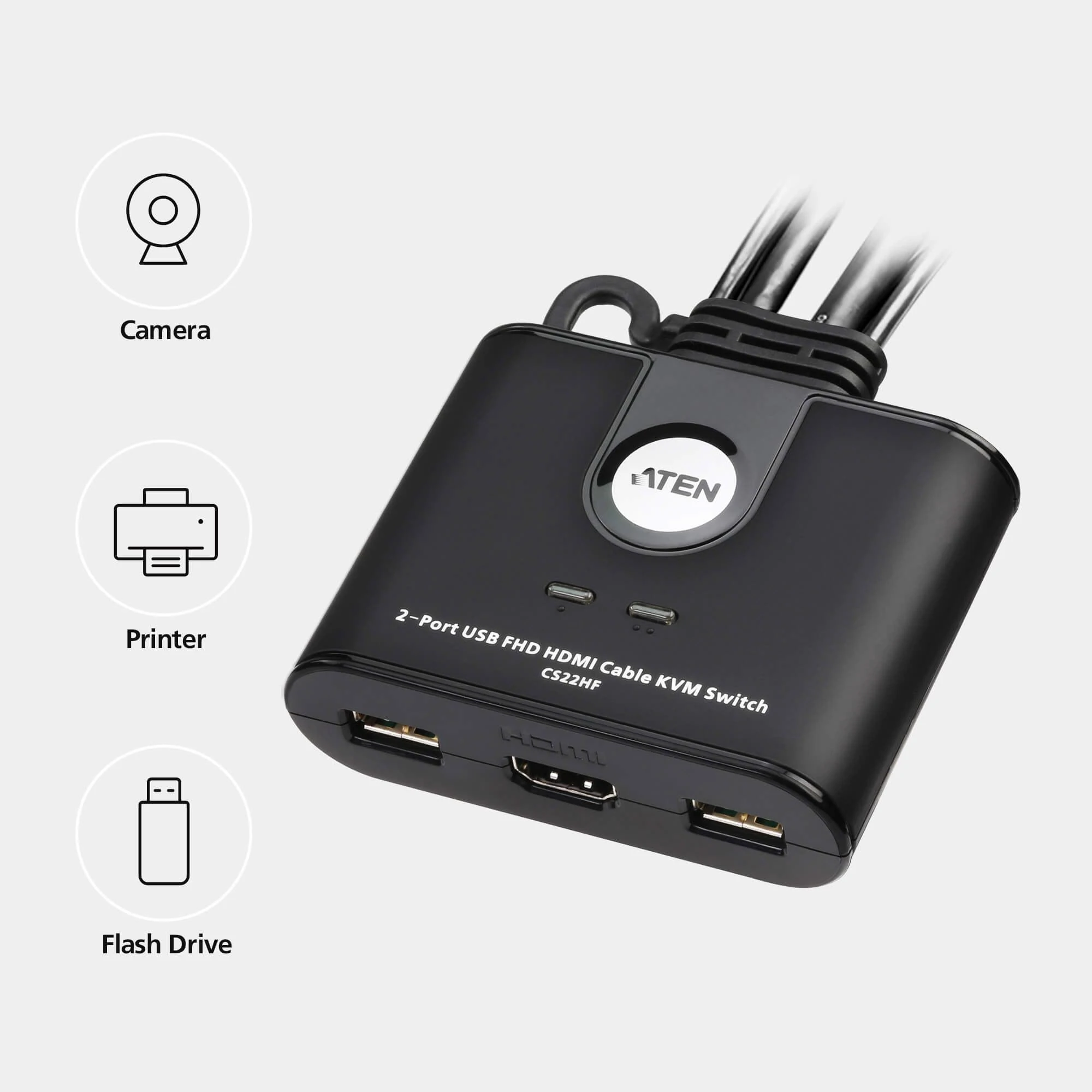 Aten | 2 prievadų USB FHD HDMI kabelis KVM jungiklis | CS22HF