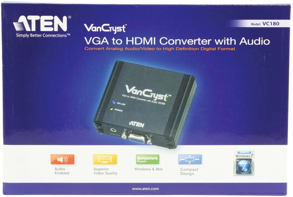 ATEN VC180-A7-G ATEN konverteris VGA/HDM konvertuoja analoginį signalą į skaitmeninį HDMI su garsu