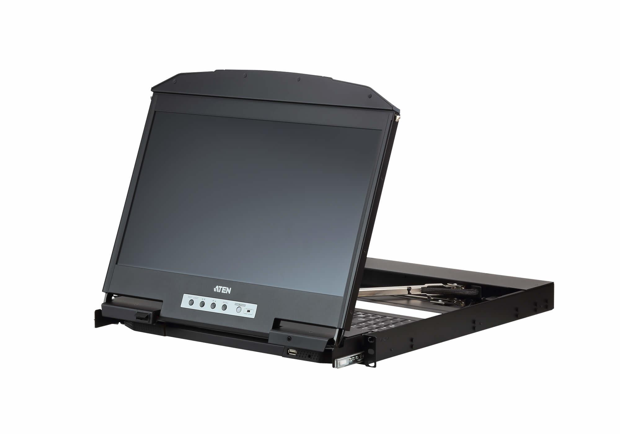 Aten | 1U Ultra Short Gylis Dual Rail plačiaekranis LCD pultas (USB/HDMI/DVI/VGA)