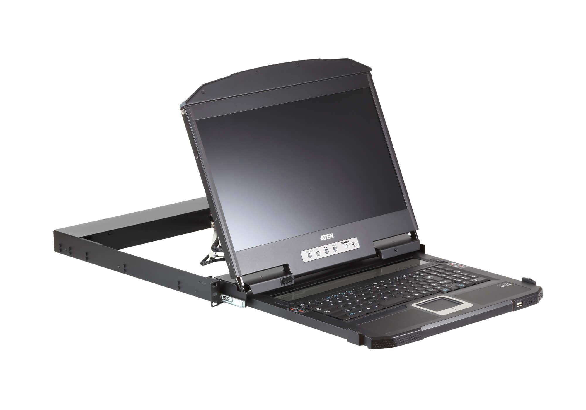Aten | 1U Ultra Short Gylis Dual Rail plačiaekranis LCD pultas (USB/HDMI/DVI/VGA)