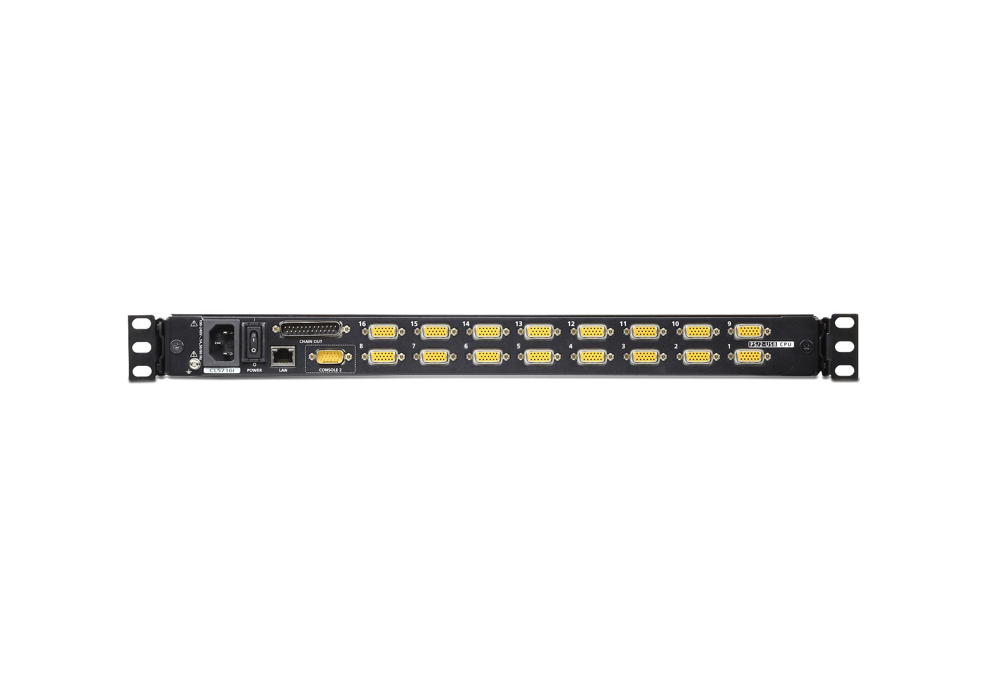 Aten | 16 prievadų PS/2-USB VGA 17 colių LCD KVM per IP komutatorius su grandinės jungtimi ir USB periferinių įrenginių palaikymu | CL5716IM