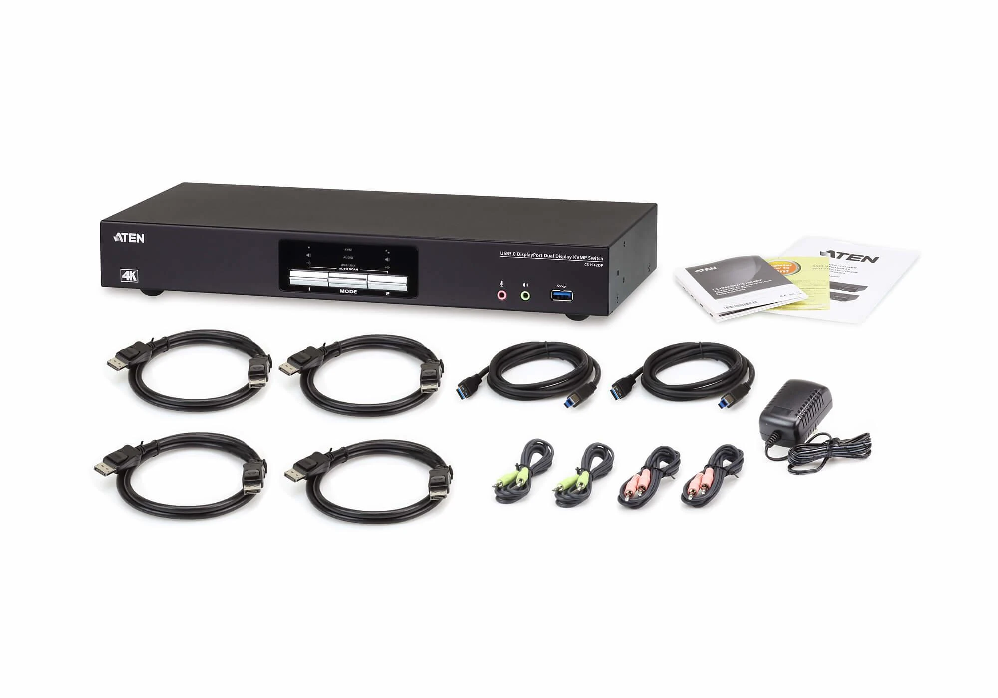 Aten | 2 prievadų USB 3.0 4K DisplayPort dviejų ekranų KVMP jungiklis | CS1942DP