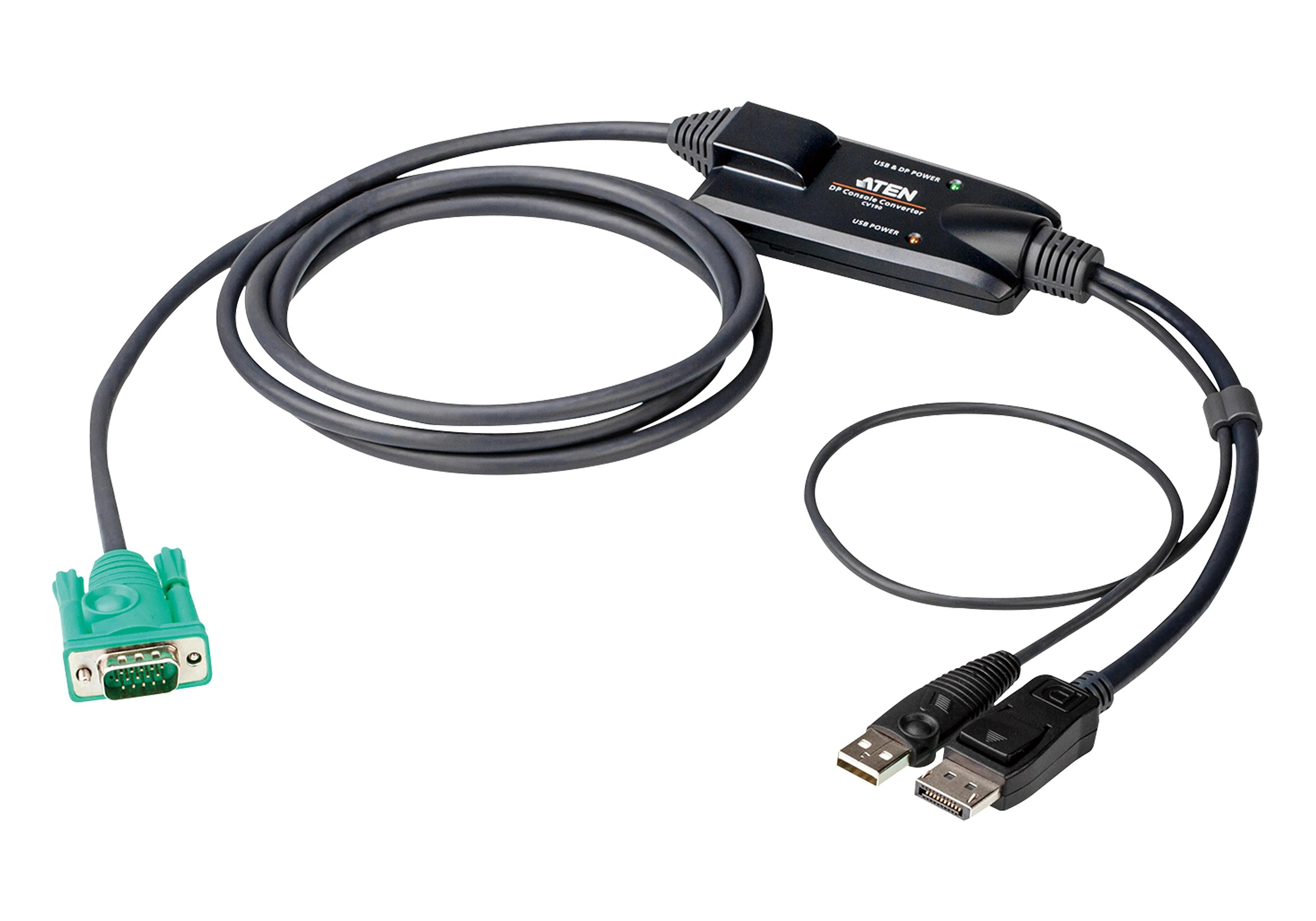 Aten CV190 konsolės adapteris su VGA ir DisplayPort jungtimis