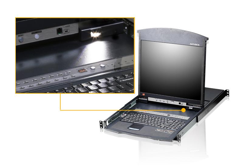 Aten | 8 prievadų Cat 5 dviejų bėgelių 17" LCD KVM komutatorius su Daisy Chain prievadu | KL1508AM-AXA-AG | 1 x USB A tipo lizdas