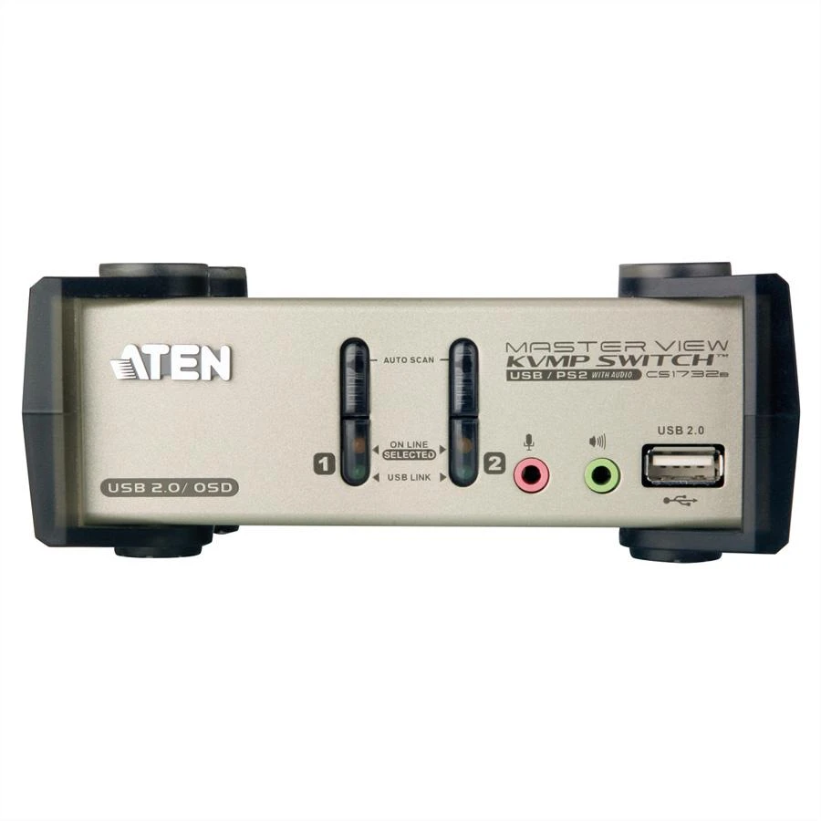 Aten 2 prievadų USB – PS/2 VGA KVM jungiklis su garso ir USB 2.0 šakotuvu (KVM kabeliai pridedami)