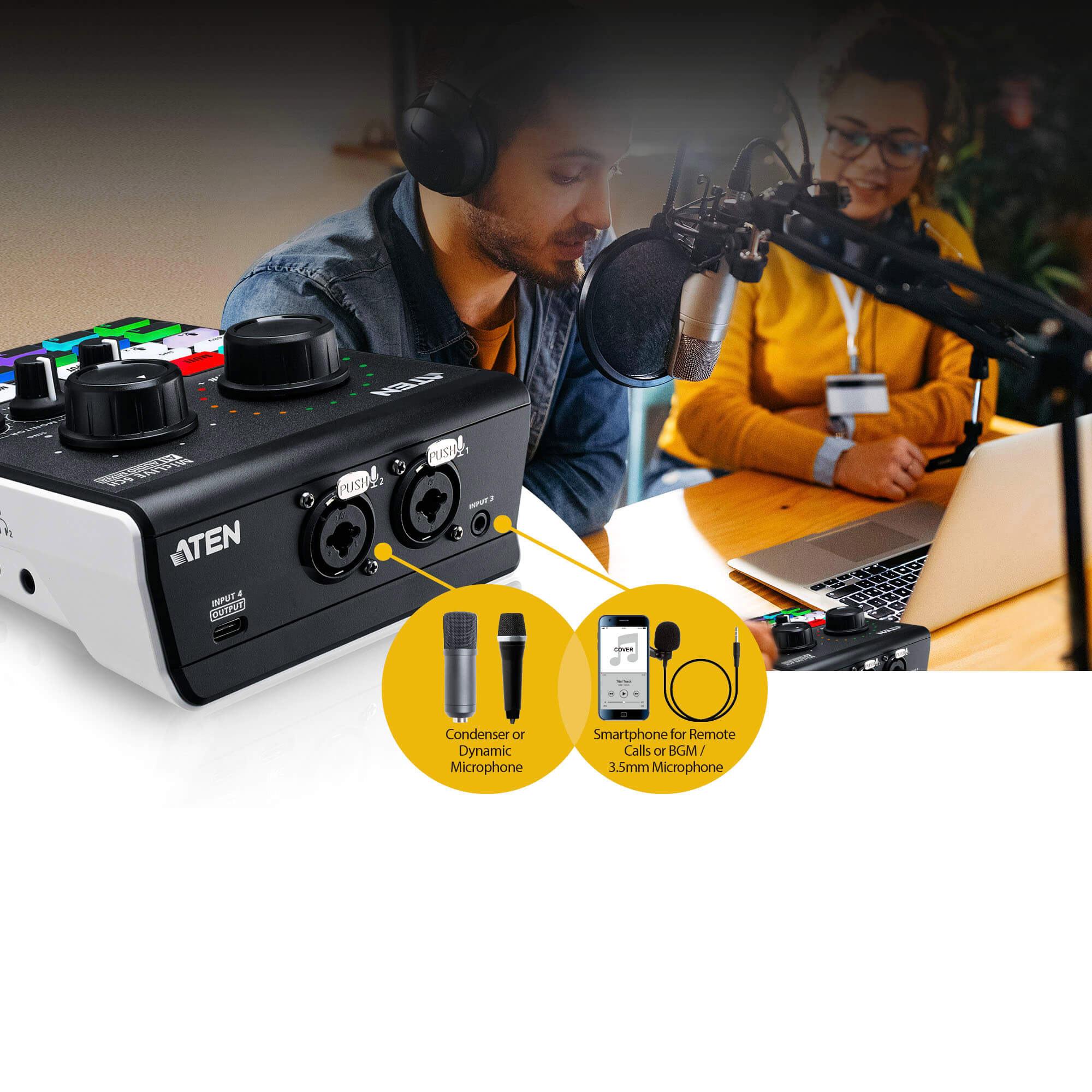 ATEN UC8000 podcast AI garso maišytuvas MicLIVE 6-CH