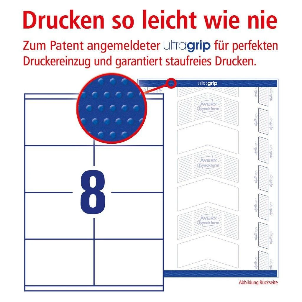 Lipnios etiketės Avery Zweckform, A4, 105x70mm, 8 etiketės lape, su rėmeliu, 100 lapų, baltos spalvos