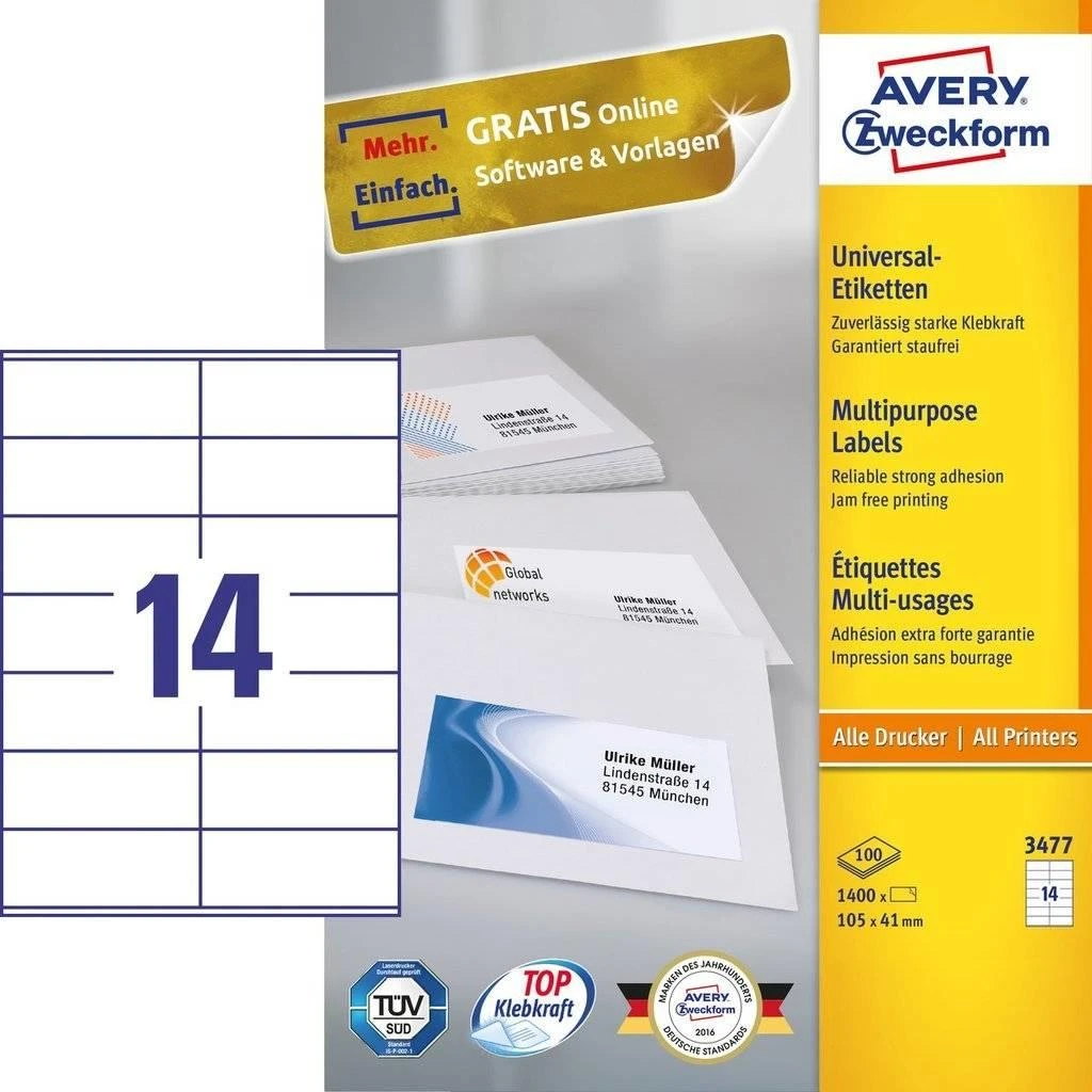 Avery Zweckform universalios etiketės, Balta 105x41mm 100 lapų (3477)
