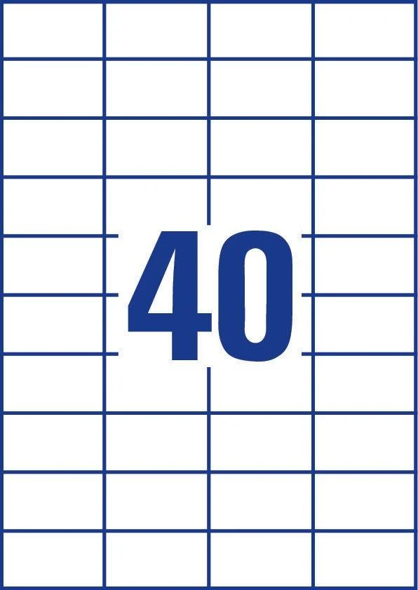 Lipnios etiketės Avery Zweckform, A4, 52.5×29.7mm, 40 etikečių lape, be rėmelio, 100 lapų, baltos spalvos