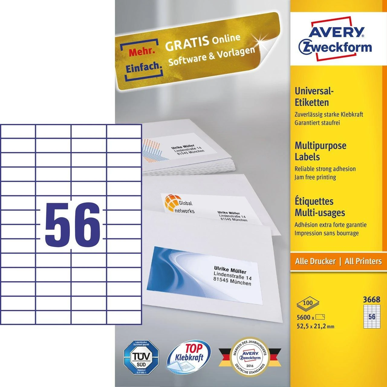 Avery Zweckform universalios lipnios etiketės 52,5 x 21,2 mm (3668)