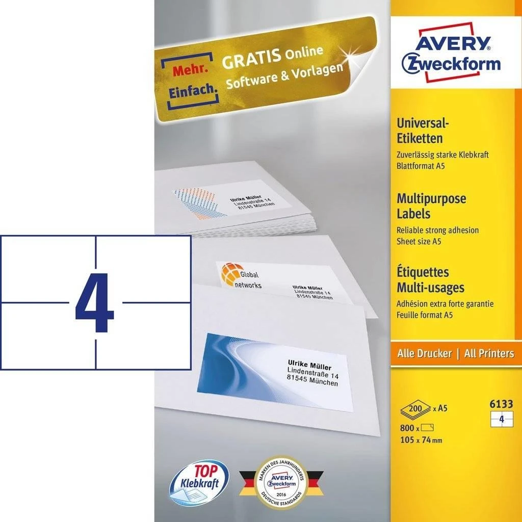Avery Zweckform LABEL. ZF 6133 A5 105X74MM ETIKETĖ - 6133