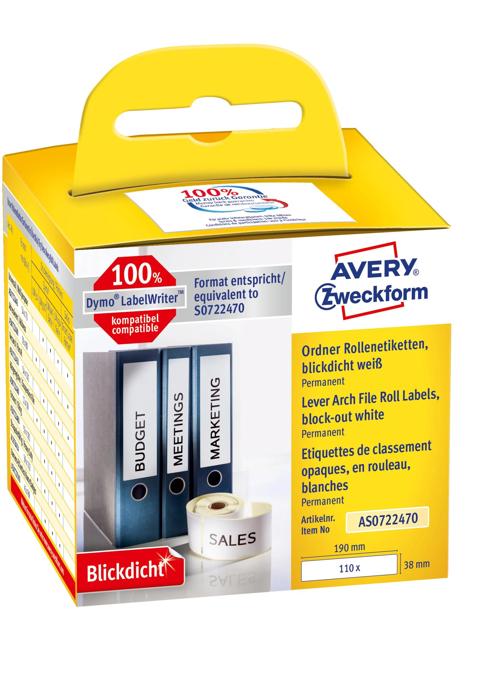 Avery Zweckform ETYK.ZF UNIWERSAL.NA ROLI 190X38 110 ETY – AS0722470