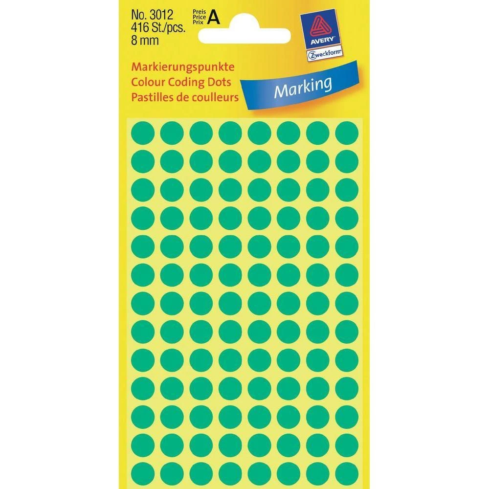 Lipdukai Avery Zweckform, apvalūs, Ø8mm, 416vnt pakuotėje, žalios spalvos