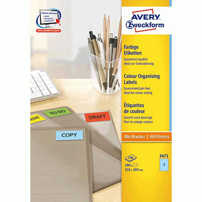 Avery Zweckform spalvotos etiketės 210 x 297 mm malūnėlis (3471)