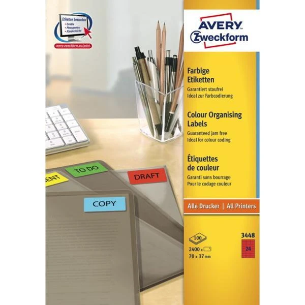 Avery Zweckform spalvotos etiketės 70 x 37 mm raudona (3448)