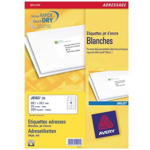 Avery Zweckform Adresų etiketės vokams 99,1 x 38,1 mm (J8163-25)