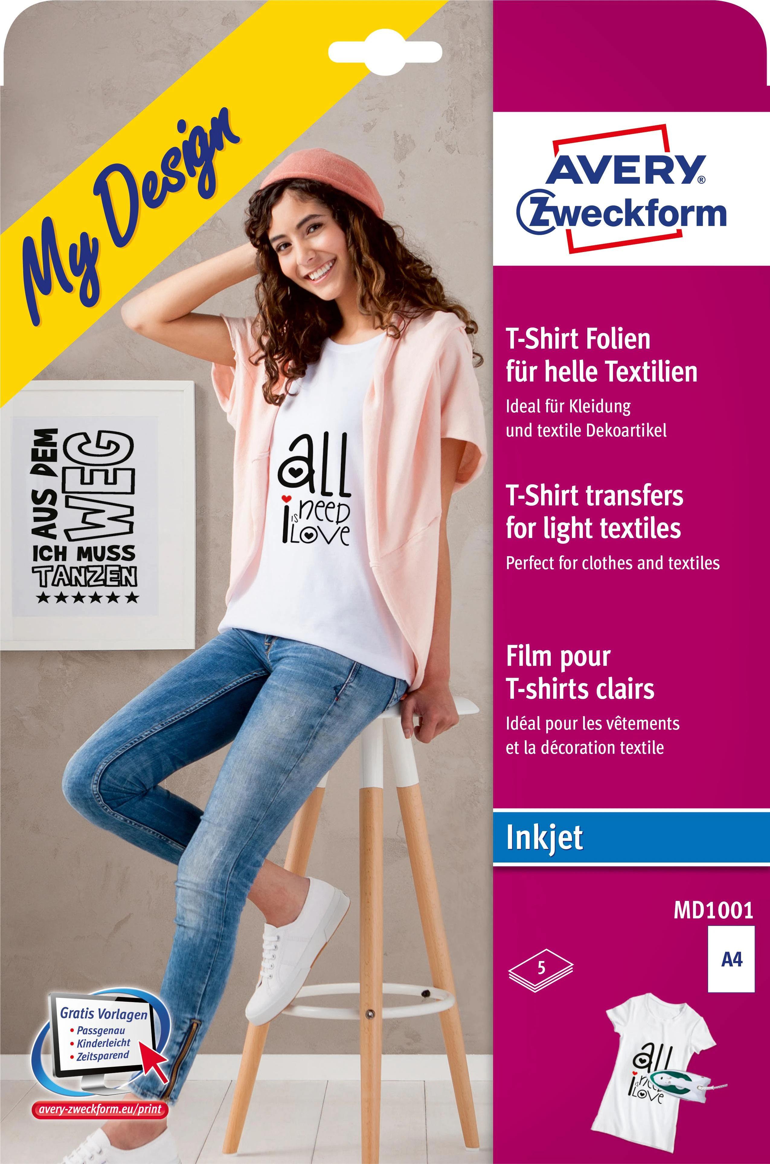 Avery Zweckform Lyginamos folijos lengviems audiniams, A4, 5 lakštai baltos